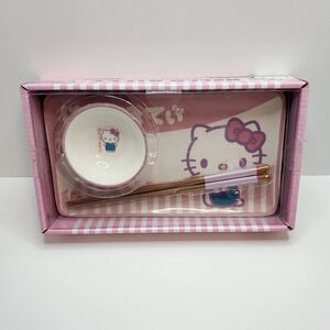 Hello Kitty Sushi Plate, Chopstick Set | Ceramic | Dishwasher Safe | NWT